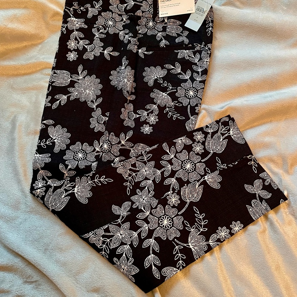 Ann Taylor Black and White Floral Capris